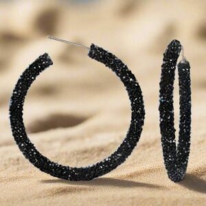 Womens Black‎ Hoop Earrings Glitter Fashion Trendy Hoops